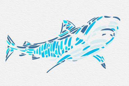 abstract stylish illustration simulating paint strokes forming the silhouette of a sharkの写真素材