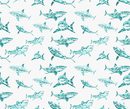 digital illustration of shark theme pattern in green colorsの写真素材