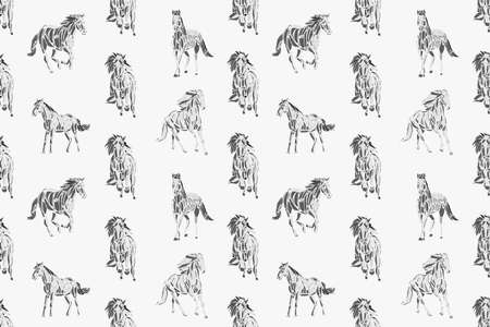 digital illustration of horse theme pattern in gray colorsの写真素材