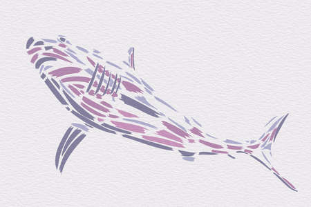 abstract stylish illustration simulating paint strokes forming the silhouette of a sharkの写真素材