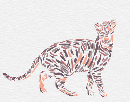 abstract stylish illustration simulating paint strokes forming the silhouette of a catの写真素材