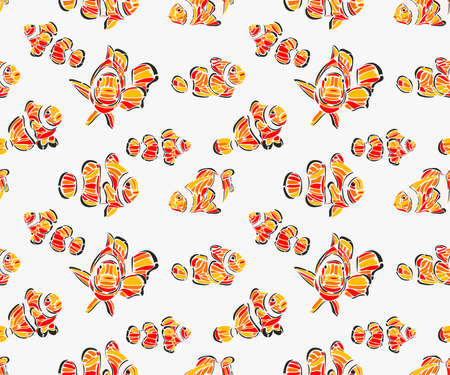 digital illustration of clownfish theme pattern in orange and white colorsの写真素材
