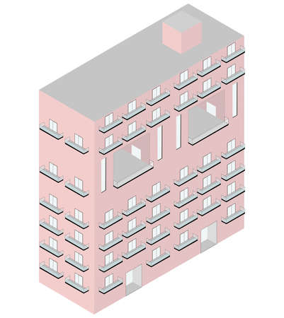 digital illustration of a building with apartments in isometric perspectiveの写真素材