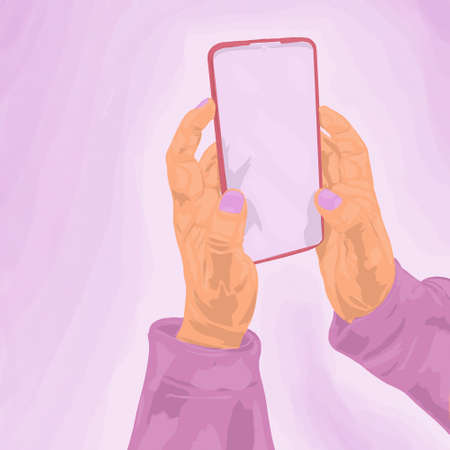 digital illustration of hands holding smartphone