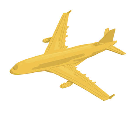 illustration of an isolated airplane in yellow color with light and shadowの写真素材