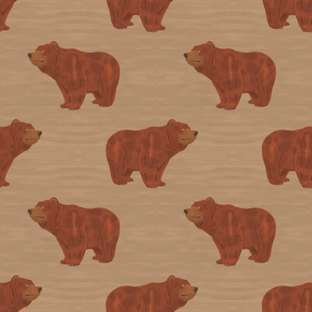 seamless pattern with brown bear drawings, background and textureの写真素材