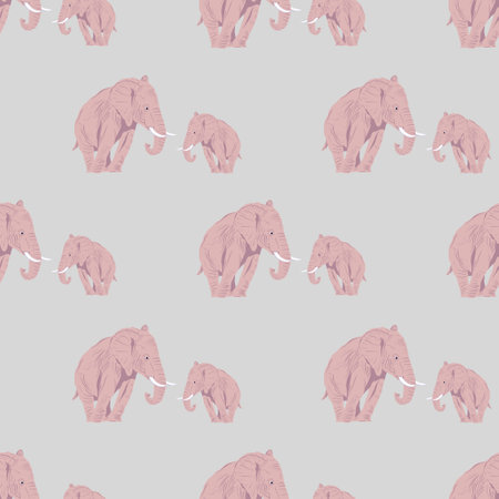 digital seamless pattern with cartoon elephants mom and son in pink colorsの写真素材