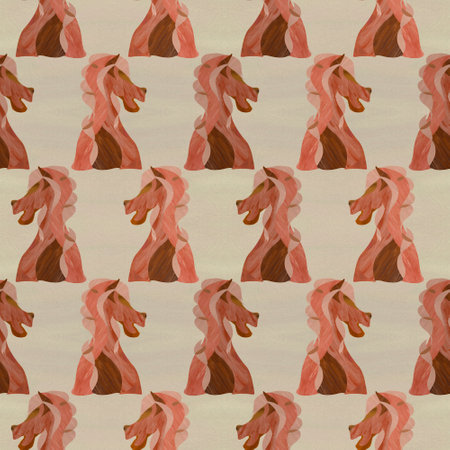 digital seamless pattern of abstract style horse head drawing in brown colors and gouache textureの写真素材