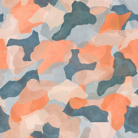seamless pattern of random stains with watercolor texture in orange and gray-blue colorsの写真素材