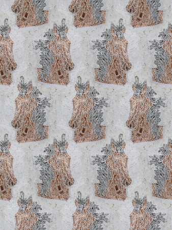seamless pattern of horse heads with watercolor texture in brown and gray colorsの写真素材