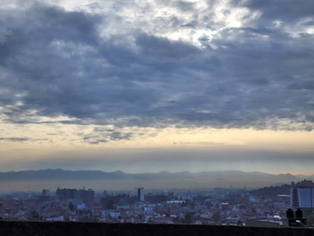 landscape with air pollution in the urban area of ââthe city of Toluca, State of Mexico in the morningの写真素材