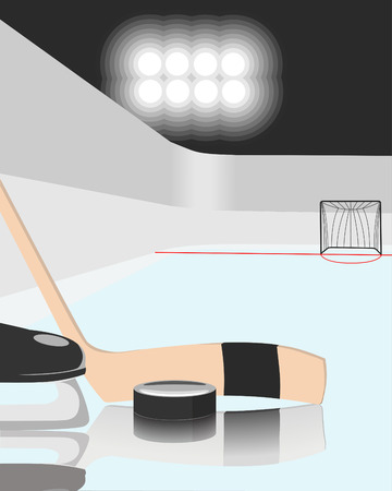 Hockey stick and hockey puck are shown in the picture.のイラスト素材