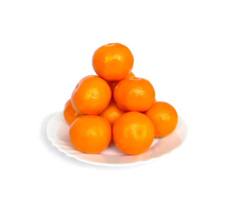 Tangerines on white background are shown in the picture.の写真素材