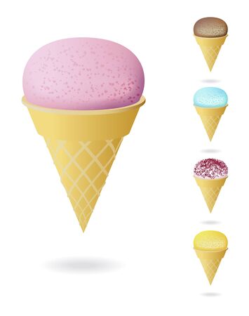 Waffle cones and ice cream are shown in the picture のイラスト素材