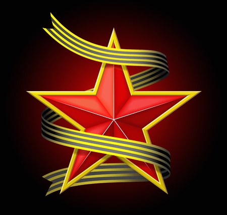 The red star with a ribbon is on a black background のイラスト素材