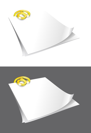 Sheets of paper and gold binder are on white gray backgrounds.のイラスト素材