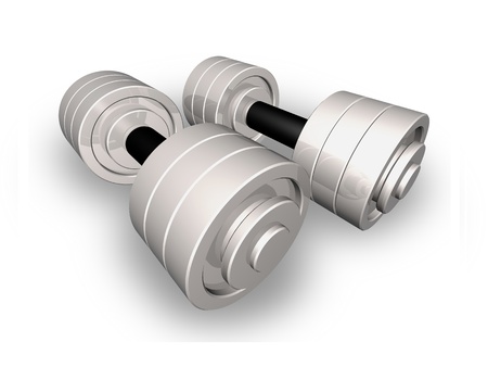 Matched metal dumbbell are shown in the image.の写真素材