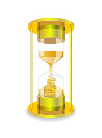 Sandglass and gold coins are shown in the image のイラスト素材