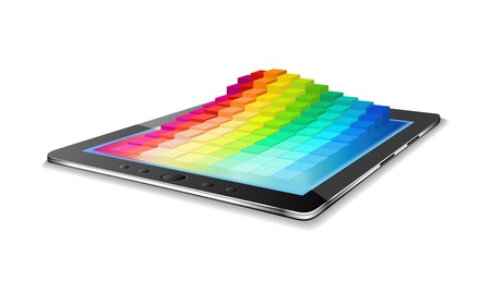 Tablet pc and chart are on the white background のイラスト素材