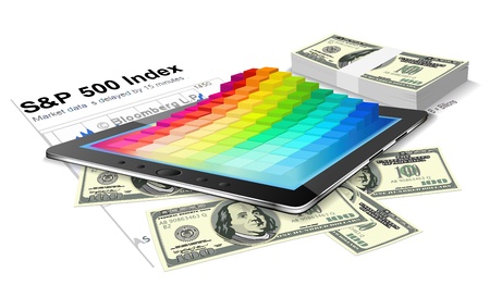 Tablet pc and money are on the white background のイラスト素材