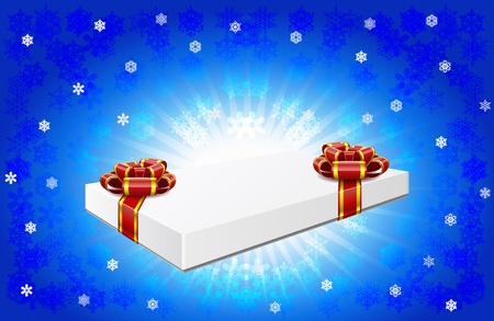 Gift box with red bows are on winter background のイラスト素材