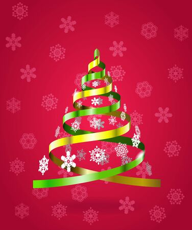 Stylized Christmas tree from ribbons is on the winter background のイラスト素材
