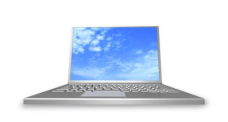 Laptop on the white background is shown in the image.の写真素材