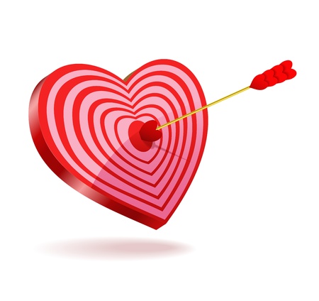 Love arrows shot through the target-heart on the white background.のイラスト素材