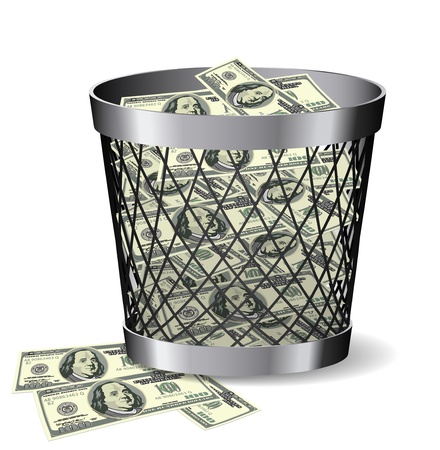 Steel paper bin with bills is on white background.のイラスト素材