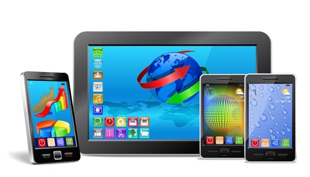 tablet pc, mobile phone and navigator are shown in the image.の写真素材