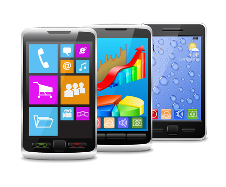 Phone with modern operating system and old phones のイラスト素材