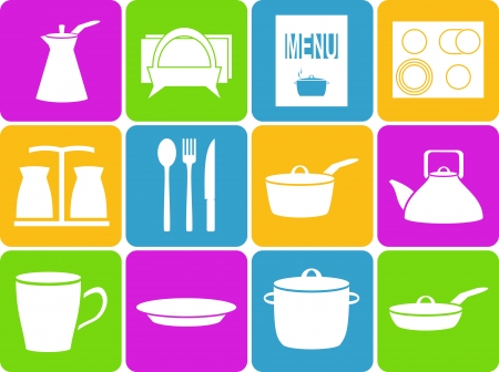 Buttons with icons of kitchen ware.のイラスト素材