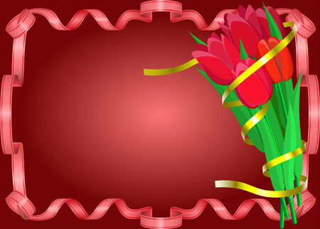 Red tulips with yellow ribbon as a gift for Valentine's Day.のイラスト素材