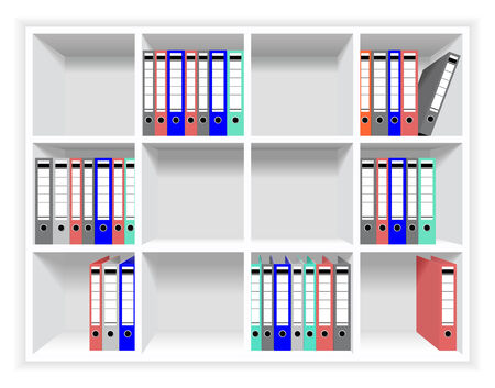 Rows of folders with documents on a shelf in the office のイラスト素材
