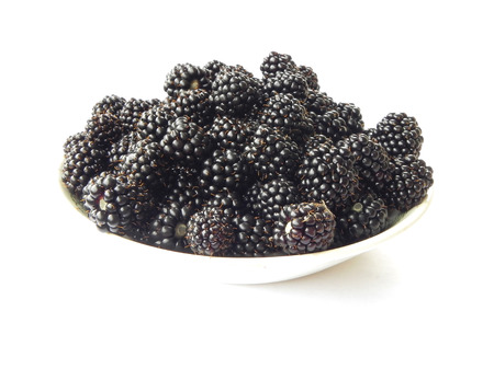 Ripe blackberry on a white background.の写真素材