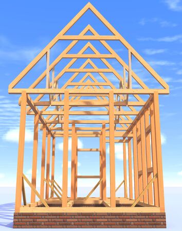Abstract frame house is on the sky background.の写真素材