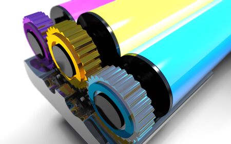 Roller block of color printer is on a white background.の写真素材