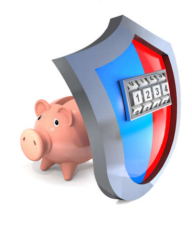 Protective shield of piggy bank and his breaking with the code.の写真素材