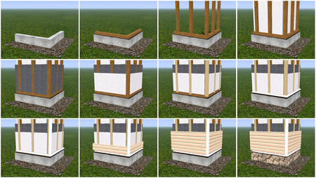 Boarding house wall panels, siding and insulation.の写真素材