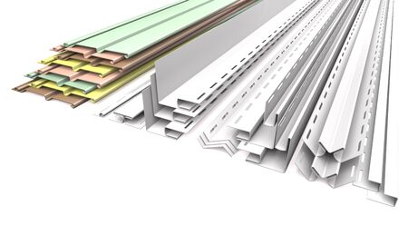 Panel siding and profiles on a white background (3d illustration).の写真素材