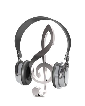 Abstract treble clef and headphones on white background (3d illustration).の写真素材