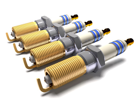 Car spark plugs on white background (3d illustration).の写真素材
