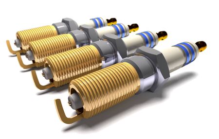 Car spark plugs on white background (3d illustration).の写真素材