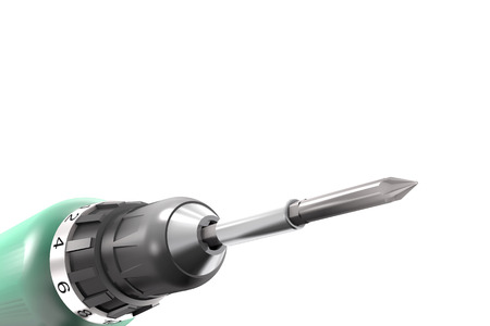 Cordless screwdriver with iron bit in nozzle on white background (3d illustration).の写真素材