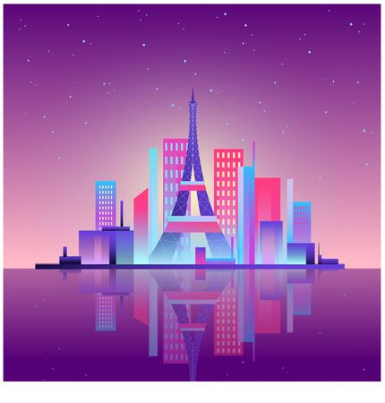 Paris made in neon, beautiful city, flat illustration. EPS 10.のイラスト素材