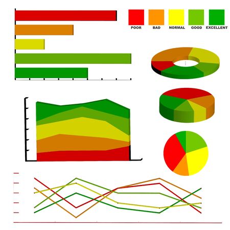 Set of colorful vector elements for infographic diagram, measuring area, isometric bar graphs on the vector plane isolated on white background.のイラスト素材