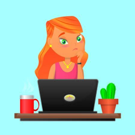 Happy woman sitting on an hourglass and working on her laptop business process icons and infographics on background. Multitasking, productivity and time management concept. Flat vector illustration.のイラスト素材
