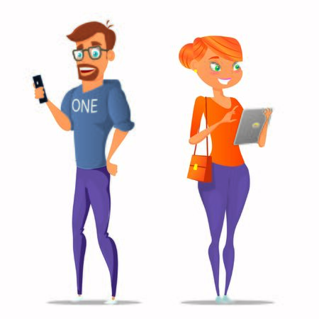 Cute romantic couple sitting at cafe table. Boyfriend and girlfriend drinking coffee and talking. Young man and woman in love on date. Colorful modern vector illustration in flat cartoon styleのイラスト素材