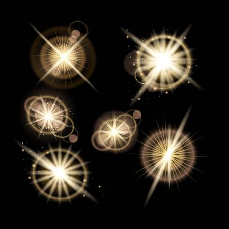 set of light flashes over transparent background. vector illustrationのイラスト素材