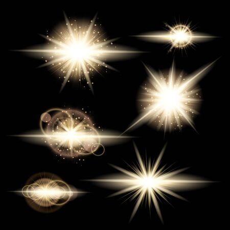 set of light flashes over transparent background. vector illustration.のイラスト素材